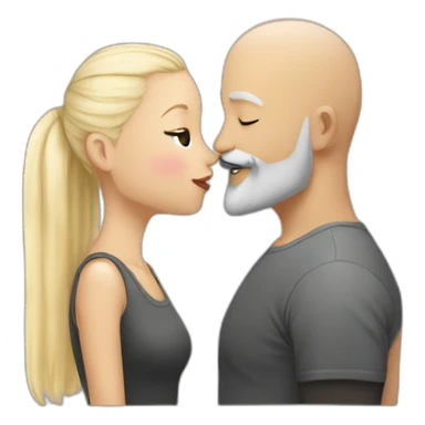 bald with dark grey beard with joung blonde girl kissing sticker