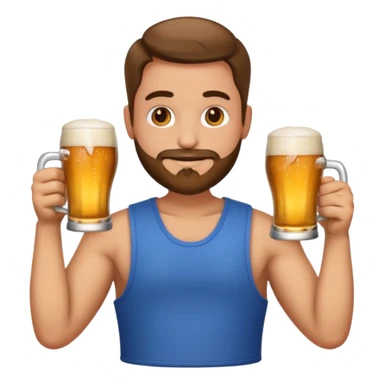 Emoji beauf avec un coupe de cheveux mulet, un ventre rond, un débardeur et une bière dans la main sticker