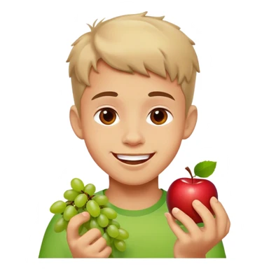 happy boy enjoying fruit sticker