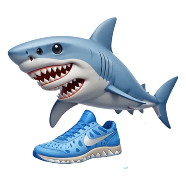 shark standing on sand with blue Nike sneakers sticker