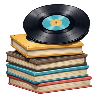 Icon for Vinyl Record Collecting: a stack of vintage vinyl records, The icon should convey the nostalgia and passion for collecting vinyl records. Transparent background. sticker
