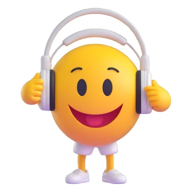 3D smiley emoji, round shape, dancer: wearing dance clothes, headphones, funny face sticker