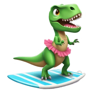 t-rex wearing a tutu on a surfboard sticker