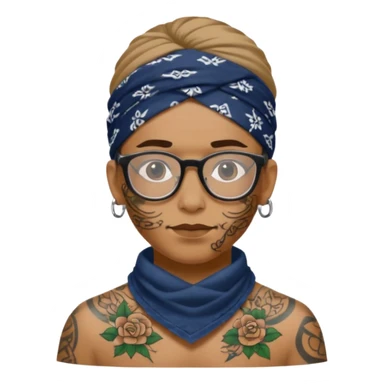 character with bandana and glasses and tattoed sticker