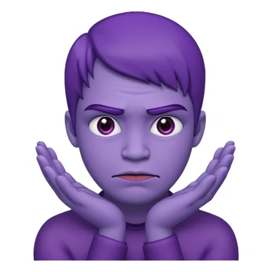 Grimace face, half frown with a side eye and hands clasped together sticker