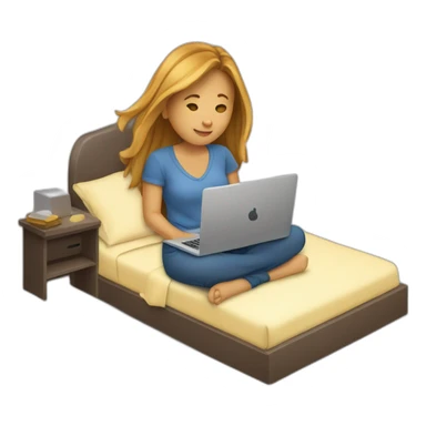 Une fille qui travaille avec son ordinateur sur son lit sticker