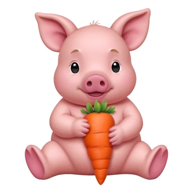 Baby Sitting Piglet – chubby piglet sitting down holding a toy carrot sticker