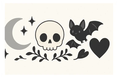 Remove any text from the goth banner, keep it cute, expressive, minimal, in the style of imagen-4-fast-KaUtLiSA10F. Maintain the goth banner's cute and minimal expressive style without text. sticker
