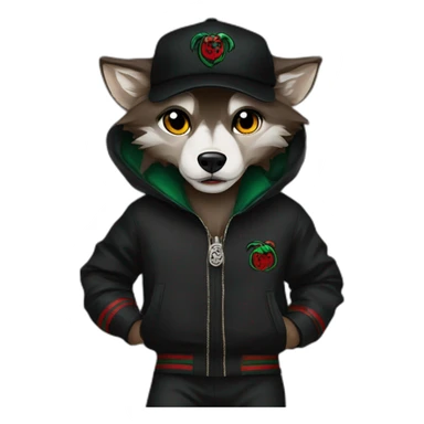Werewolf with Gucci hat and black Gucci tracksuit sticker