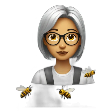 a strong girl with round glasses, working with bees sticker