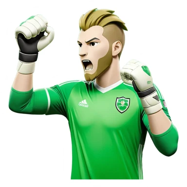 Create a set of unique emojis in the style of the football eSports club VFC GREEN LIONS. Key elements: a lion (the club's symbol), green and white color scheme, football theme (ball, goal, goalkeeper gloves, goal celebration, tactical board), elements of team spirit (fist, heart, shield). Style – modern, slightly aggressive, with a focus on strength, unity, and victory. The emojis should be simple, easily recognizable, and suitable for use on social media and streams." sticker