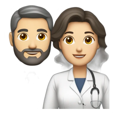 husband caucasian age 55 dark hair trimmed beard wearing business suit holding bible, wife asian age 55 dark hair nurse uniform, no children sticker