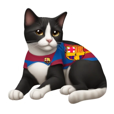 Tuxedo cat with a Barcelona soccer jersey ￼ sticker
