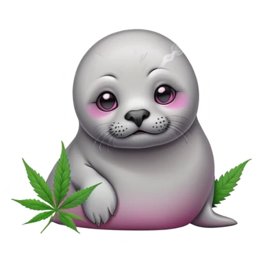 Grey slim baby seal Smoking cannabis weeds with pink eye looks tired sticker