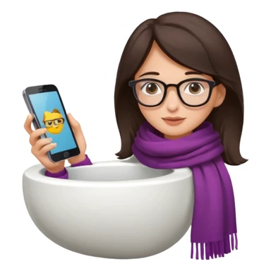 Fille châtain foncé avec lunettes. Elle porte une grosse écharpe. Elle est dans une cuvette de toilette. Téléphone en main sticker