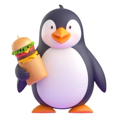 penguin enjoying a hamburger sticker