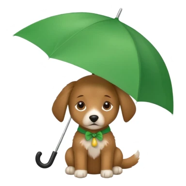 baby dog hold small green umbrella sticker