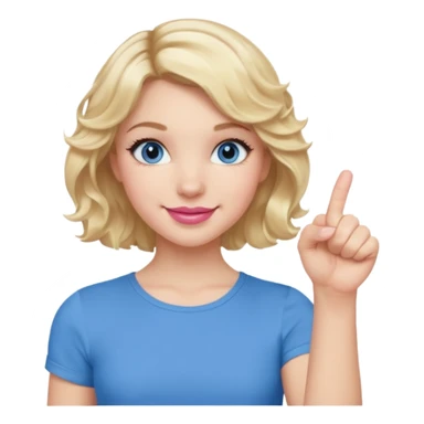 Girl Blonde short wavy hair,  blue eyes, cute blue top, long lashes, pink lips, smiling, fist bump sticker