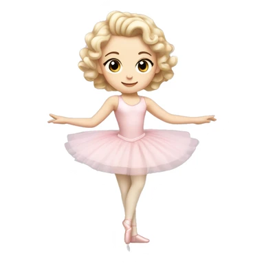 little girl with pale skin curly blonde hair and brown eyes wearing a light pink ballet outfit doing a ballet pose sticker