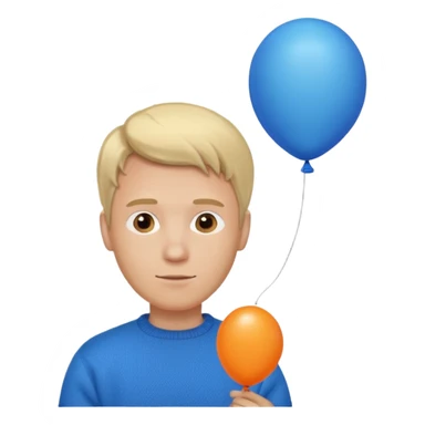 white skin, blonde hair man, orange sweater, hold blue balloon sticker