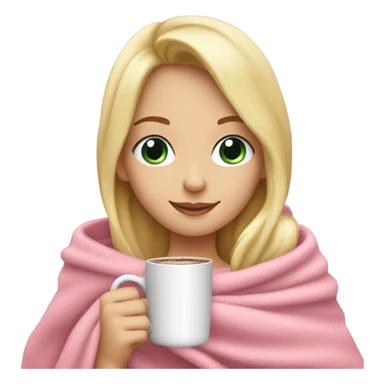 Pretty blond girl with pink blanket holding hot chocolate sticker