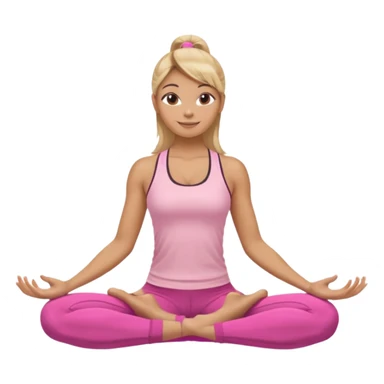Mujer color de piel moreno clara, con cabello balayage rubio con castaño suelto y lacio y largo usando un top rosa deportivo y leggins deportivo rosa en una pose de yoga sentada, viendo hacia enfrente con ojos negros y sonriendo sin mostrar los dientes sticker
