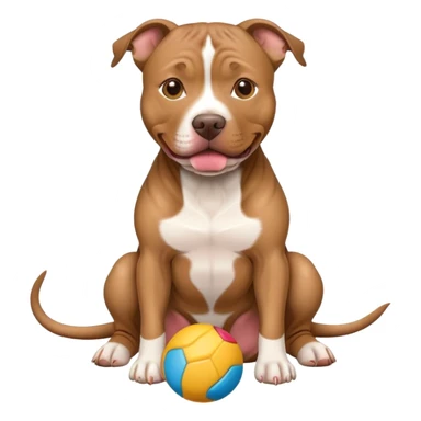 Light brown brindle pitbull with toy sticker