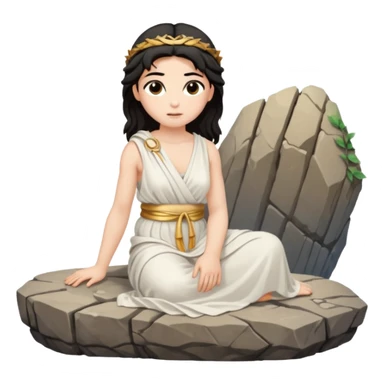dark haired greek goddess sitting on a rock sticker