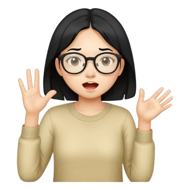 A girl with black hair which is vietnease and is pretty short with clear glasses and make her farting sticker