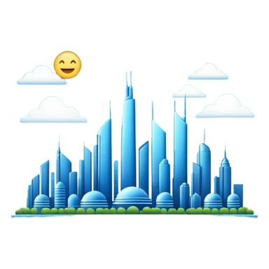 futuristic city skyline with blue accents, Detroit Become Human, emoji style sticker