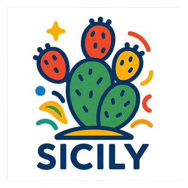 Sicily logo featuring a prickly pear cactus, vibrant and playful style sticker