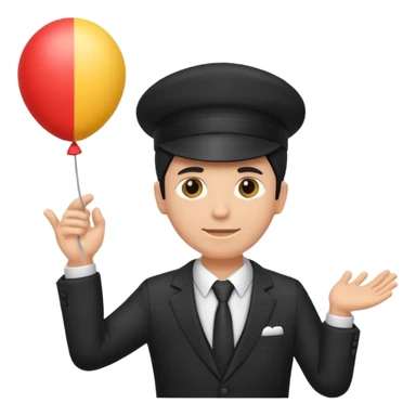 Director tecnico con un traje negro, gorra y un balon bajo el brazo sticker