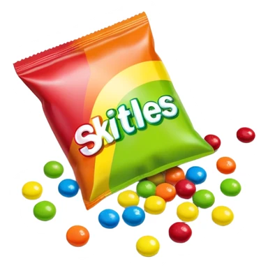 Regular rainbow-colored Skittles package with the standard logo and design, but only lime green Skittles candies spilling out sticker
