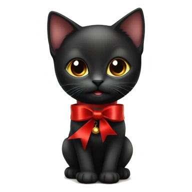 Elegant black kitten with red ribbon around its neck and a bell collar  sticker