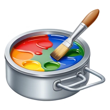 Metal painting icon, detailed work with a fine paintbrush on metal surface, vivid colors being applied to the surface of the object, visible brush strokes and paint pots, no finished artwork, just the process of painting, minimalistic style, clean lines, transparent background. sticker