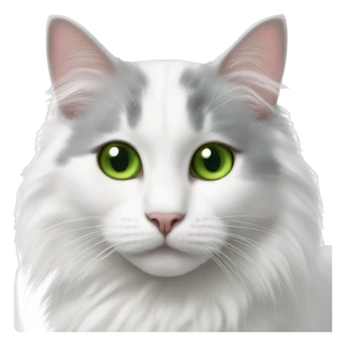 Fluffy white Turkish van cat with gray spot on next to right ear and green eyes sticker