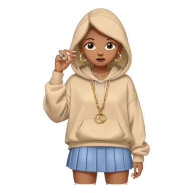think oversized hoodie over a mini skirt, chunky sneakers grounding the look, and maybe a few layered necklaces or rings to flex a little personality. Sometimes she goes edgy with a leather jacket and ripped jeans, other times soft with flowy dresses or pastel cardigans. sticker