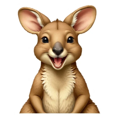 Cinematic Realistic Cute Yawning Kangaroo Portrait Emoji, Head tilted slightly with a dramatic, wide-open yawn, showcasing a soft, textured tawny coat with gently drooping ears and half-closed, drowsy eyes, rendered in exquisite natural detail, high shine, relaxed yet expressive, styled with a dash of rustic charm, soft glowing outline, capturing the essence of a sleepy yet affectionate kangaroo that appears ready to stretch out and settle into a peaceful nap! sticker