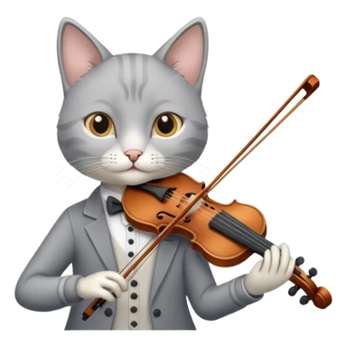 thin grey cat play violin sticker