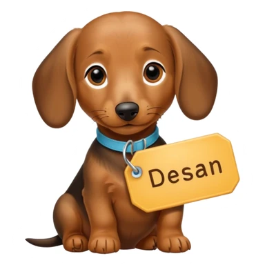 Dachshund puppy with name tag that has the text DeSean on it sticker