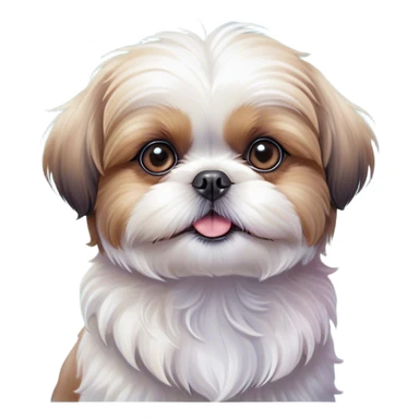 Cinematic Cute Shih Tzu Portrait Emoji, Head playfully tilted with large, sparkling eyes and a fluffy, endearing fur in gentle, pastel tones, simplified yet irresistibly charming, highly detailed, glowing with a warm, cuddly radiance, high shine, radiating affectionate and joyful energy, styled with a soft, playful outline, capturing the essence of a cute Shih Tzu that seems destined to charm everyone in its path! sticker