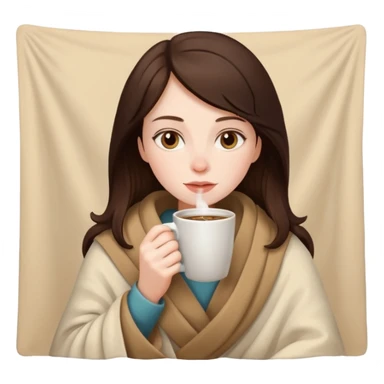 Brunette girl inside a blanket drinking coffee sticker
