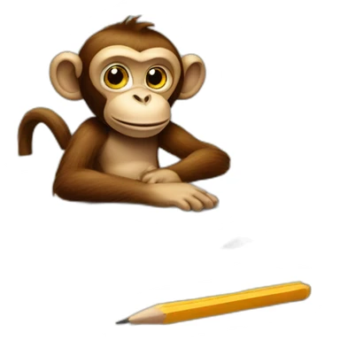 monkey with pencil and sheet in hand writing on a desk sticker
