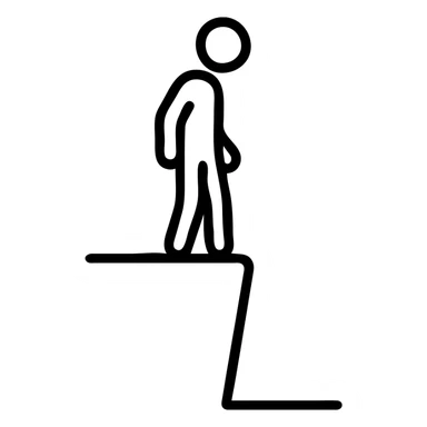 stick figure at the edge of a high cliff, minimalistic outline, icon style sticker