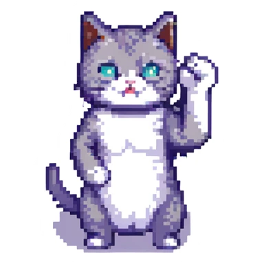 cartoon cat with a raised fist pixel art sticker