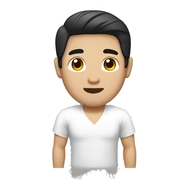 black short hair white skin color asian men with white shirt, make it from soulders and create only one emoji sticker