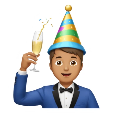 An energetic man throws his head back, drinking champagne loudly as the New Year begins. sticker