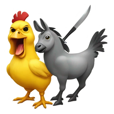 Yellow chicken with donkey head holding knife sticker