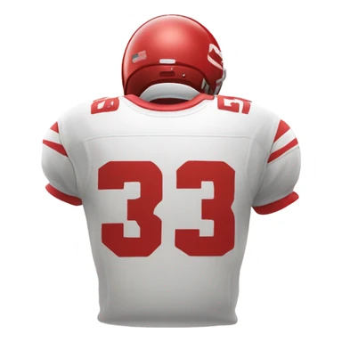 Red and white football jersey with the words “Three Peat World Champs sticker