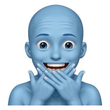 A blue face laughing out loud while covering it's mouth with his hands sticker